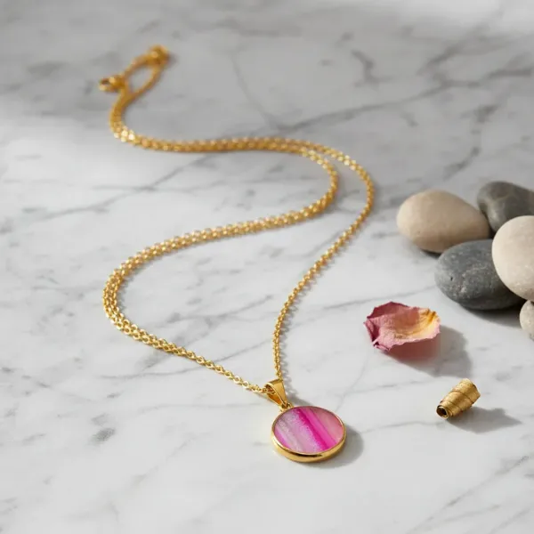 Medalla de Agata Rosa en dorado- piedras naturales - Gregorina