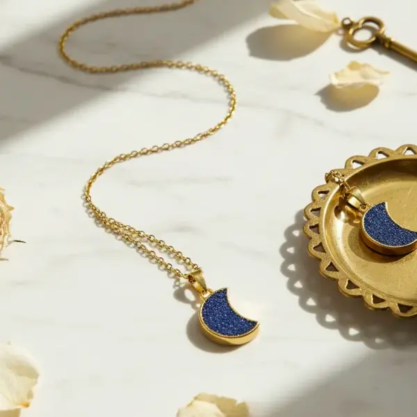 Dije de Luna Cuarzo Azul con baño dorado